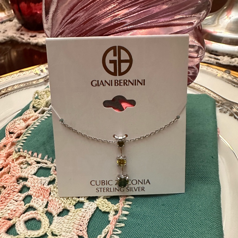 GIANI BERNINI Cubic Zirconia Olivine Graduated Linear Pendant Necklace sterling